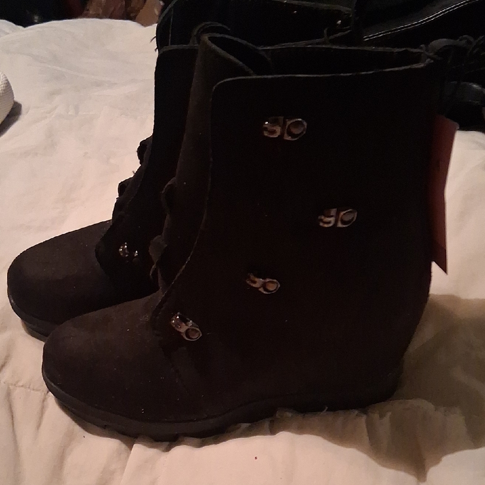 Serra Black Wedge Boots with Silver Accents